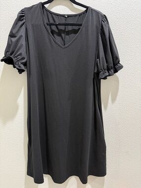 Black Puff-Sleeve V-Neck Women's Top